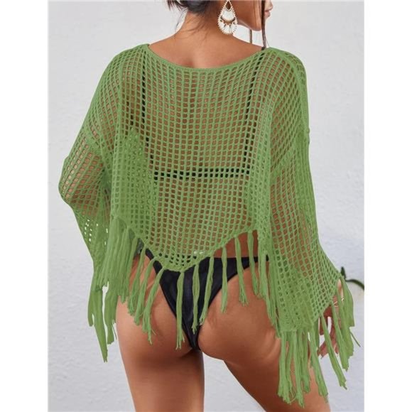 Crochet Cover Up for Women Hollow Out Swimsuit Coverup Long Sleeve Beach Top - Picture 2 of 6